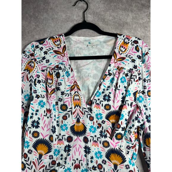Boden Rosamund Wrap Blouse Womens‎ Size 16R Multicolor Floral Long Sleeves Artsy - Picture 2 of 10